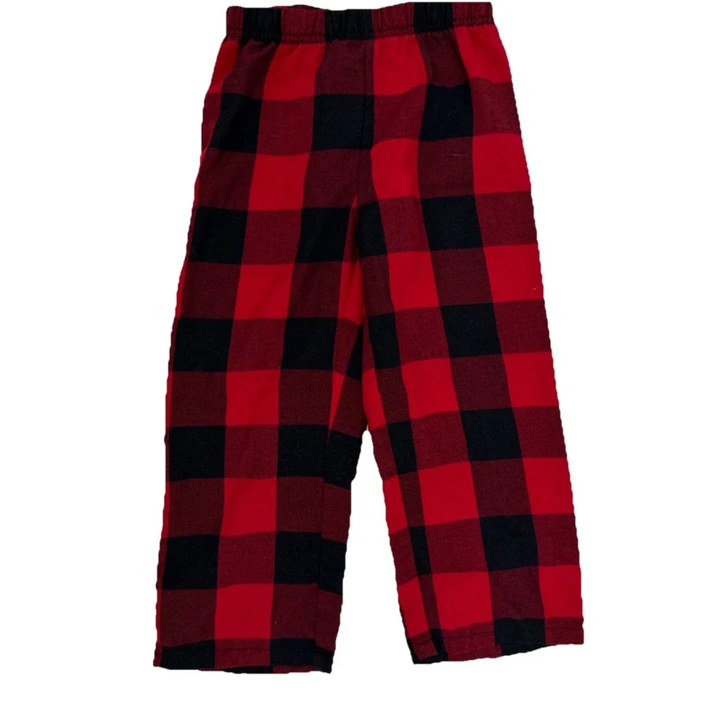 Old Navy‎ Gender-Neutral Kids Plaid Flannel Pajama Set Boy Girl 3T Black Red